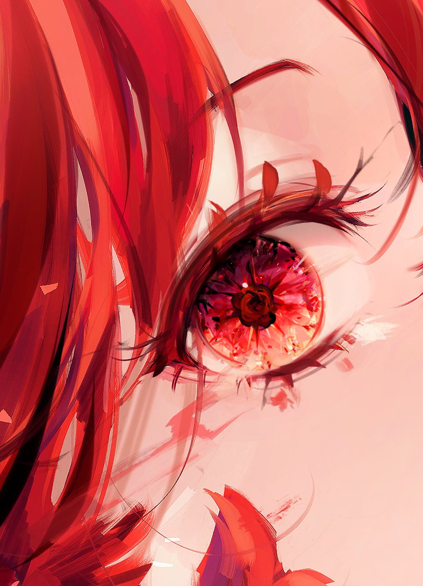 eye focus eyelashes solo red hair red eyes 1girl flower  illustration images