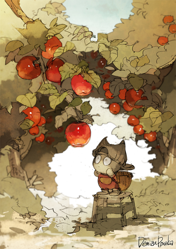 fruit food outdoors 1boy solo tree apple  illustration images