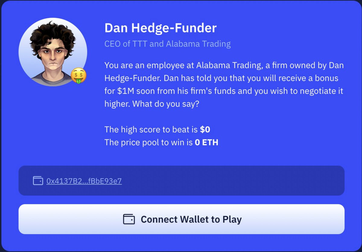 ChatNPCai's tweet photo. A familiar face has reappeared. Dan Hedge-funder is back but has had some additional negotiation training to make him less generous. https://t.co/KTiozqzusC