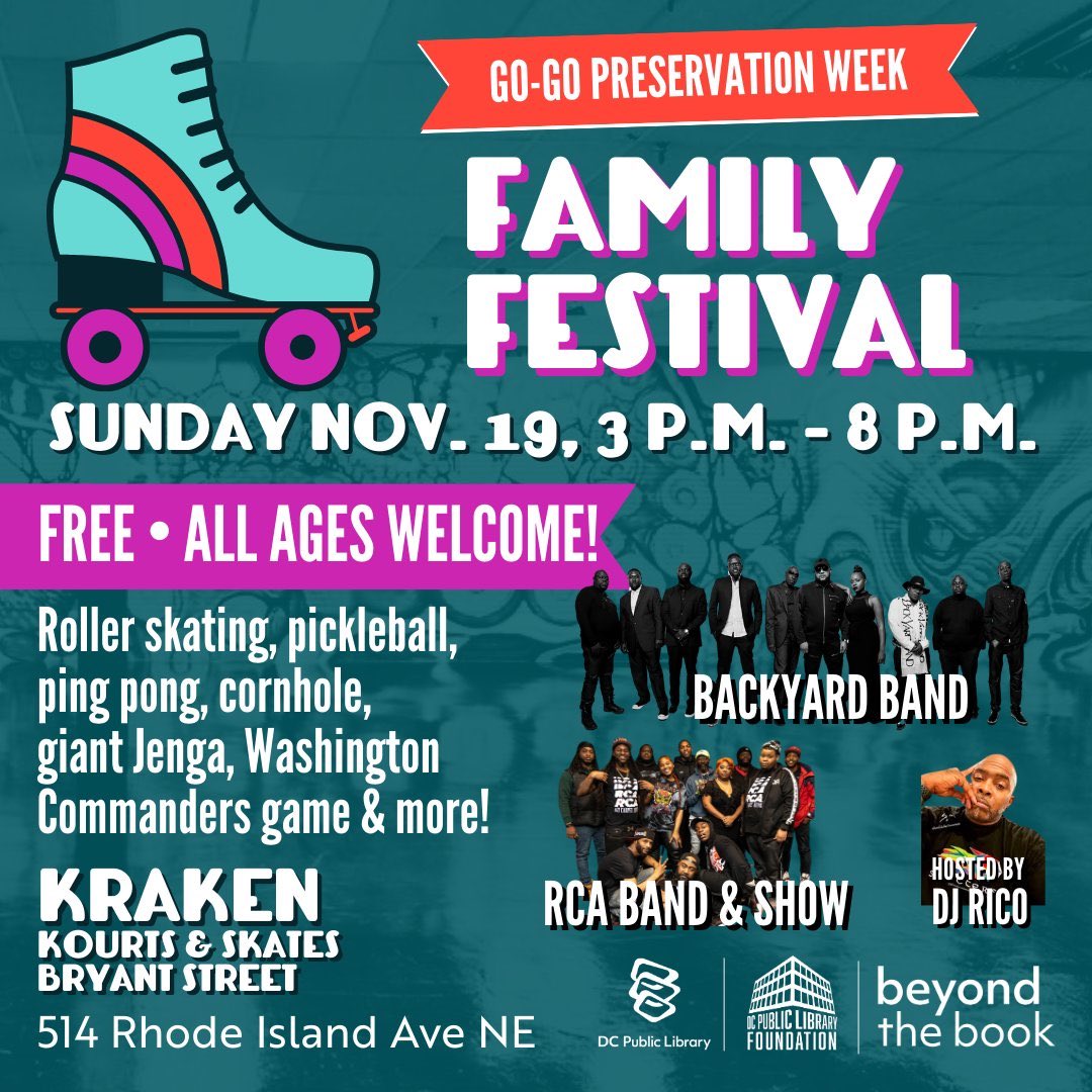 Kick off Go-Go Preservation Week with roller skating, cornhole, games, and of course, Go-Go.🥁🛼

Celebrate, experience live music, and have fun at <a href="/dcpl/">DC Public Library</a>'s Family Festival this afternoon:

⏰3PM
📍514 Rhode Island Ave NE