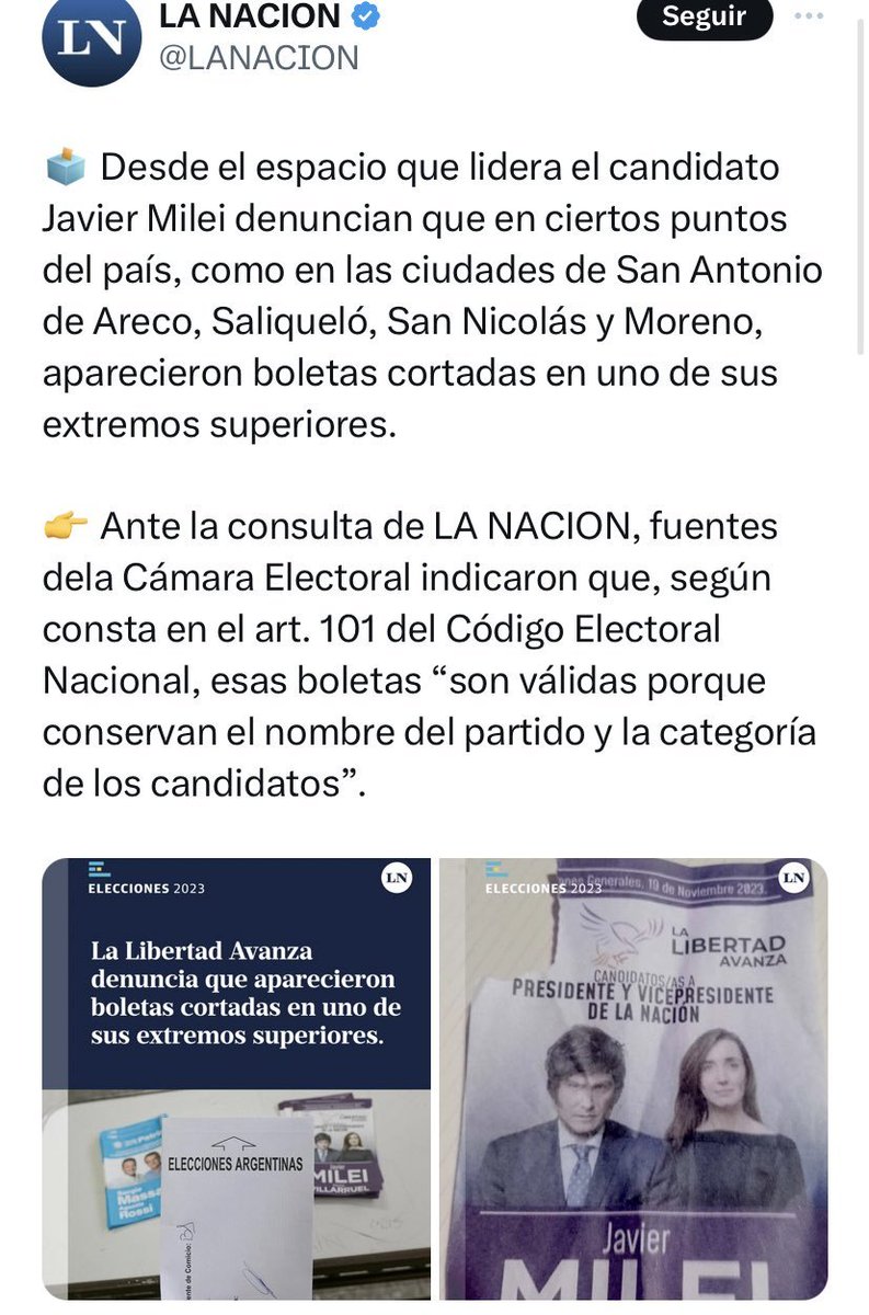 🚨 LAS BOLETAS VANDALIZADAS DE MILEI SON VÁLIDAS.

FISCALES DEN PELEA!

ART. 101 CÓDIGO ELECTORAL.