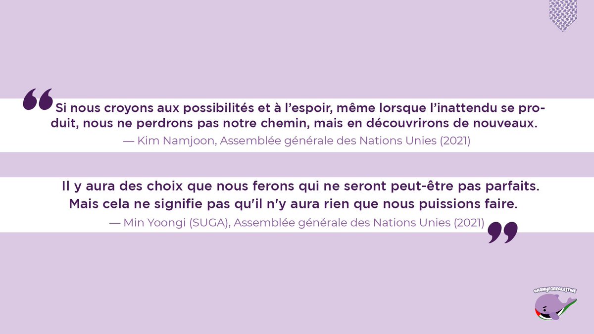 ● La dénonciation des perpétuels mensonges et propagande sionistes sur ce réseau social et au-delà
● L’action collective pour boycotter les produits et les marques qui soutiennent le système d'apartheid sioniste, suivant l'exemple du mouvement BDS
● Continuer à utiliser nos voix en soutien à la libération palestinienne à court et à long terme
#ARMYforPalestine #CeasefireNow #FreePalestine