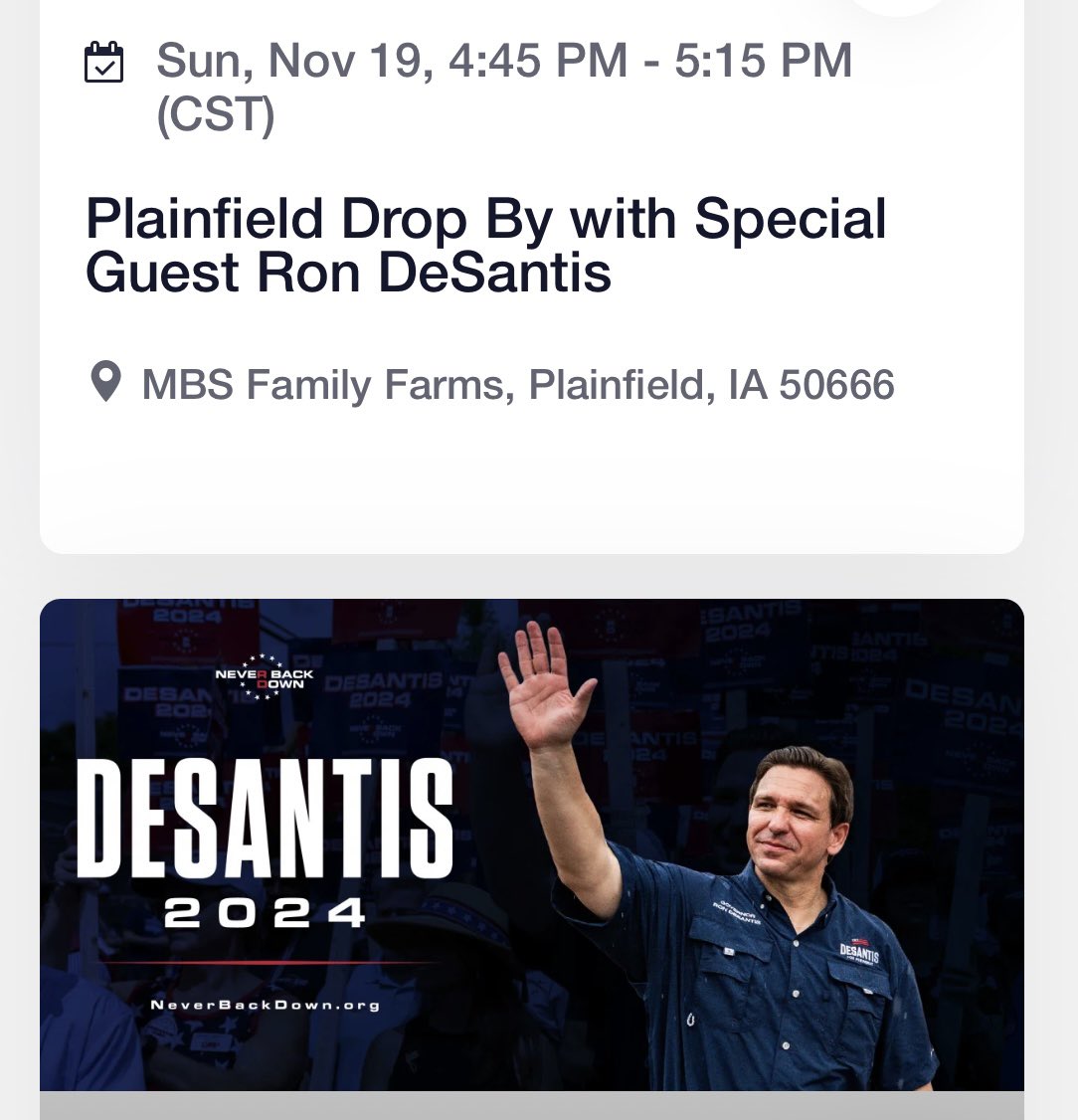 quirk_kay's tweet photo. Good Morning, Plainfield , IOWA❣️🇺🇸
Today is your chance to meet @RonDeSantis on his #99County #FullGrassleyTour!
Do not miss out on your chance to meet our next POTUS!
#DeSantis2024
#NeverBackDown
#SignTheBus https://t.co/0TC43eJ0L9