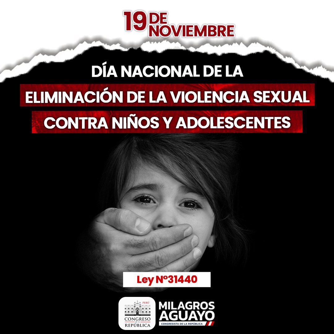 Hoy conmemoramos el Día Nacional de la Eliminación de la #ViolenciaSexualInfantil, establecido por la #Ley31440 de mi autoría. 

Un día para reflexionar por todos aquellos niños que viven o han vivido estas situaciones, las cuales no deben existir.

 #MilagrosAguayo #NiñezPeruana