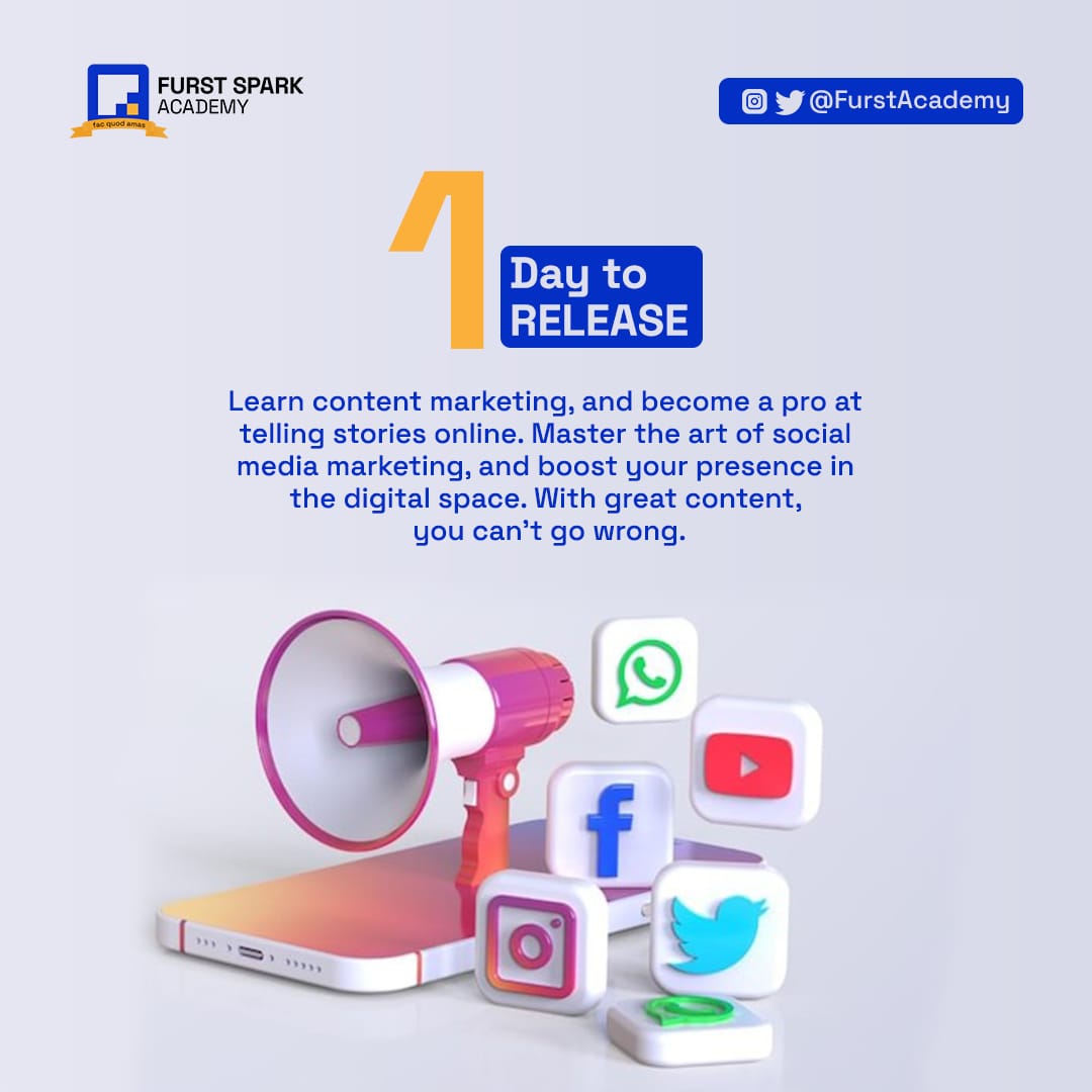 Only 1 day left! ⚡️ Haven't enrolled in our release programme yet? You're missing out on marketing insights, templates, storytelling mastery, and the path to becoming a digital marketing guru.

Apply here : furstsparkacademy.org/release-program

#ContentCreation #contentmarketing #FurstSpark