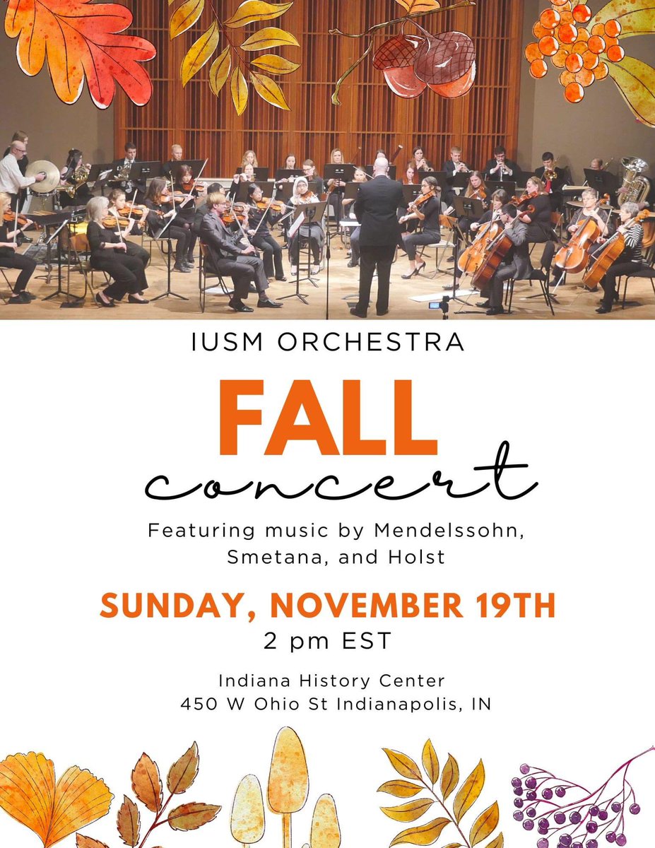 cmanderson016's tweet photo. @IUMedSchool Orchestra’s fall concert is today! Come support your local musicians and enjoy a wonderful afternoon of music! Admission is free. https://t.co/mGhXeJNBaS