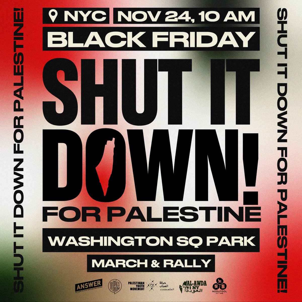 PeoplesForumNYC's tweet photo. 🇵🇸 There can be no celebration when a genocide is taking place! 

⚫️ New York City will come together on Black Friday to #ShutItDown4Palestine 

➡️ March &amp; Rally

📍Washington Square Park

🗓️ November 24, 10 AM

#FreePalestine https://t.co/u7OxDFlNEQ