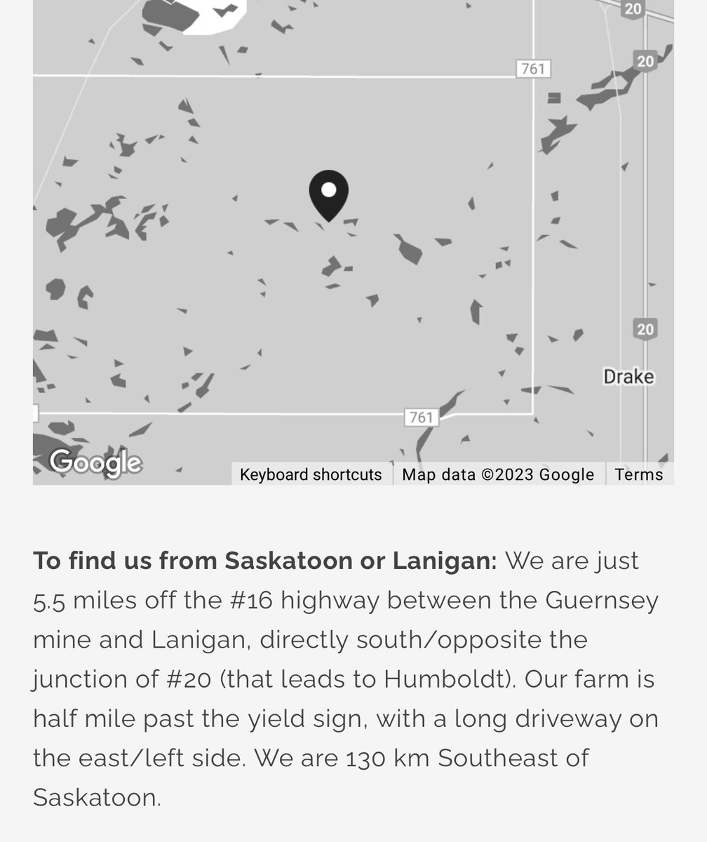 Drove to Saskatchewan to pick up a cow I bought. That pin is in the wrong spot and those are the most Saskatchewan directions I’ve ever read
