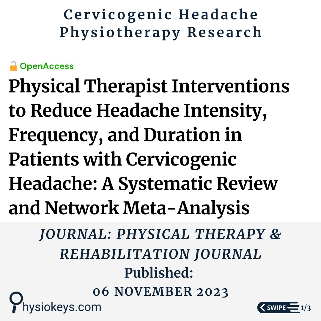 PhysioKeys's tweet photo. Physical Therapist Interventions to Reduce Headache Intensity, Frequency, and Duration in Patients with Cervicogenic Headache: A Systematic Review and Network Meta-Analysis

https://t.co/ltEg9UPdLV

#physiotherapy #PhysicalTherapy #physio #research https://t.co/mOxdeSwlC3