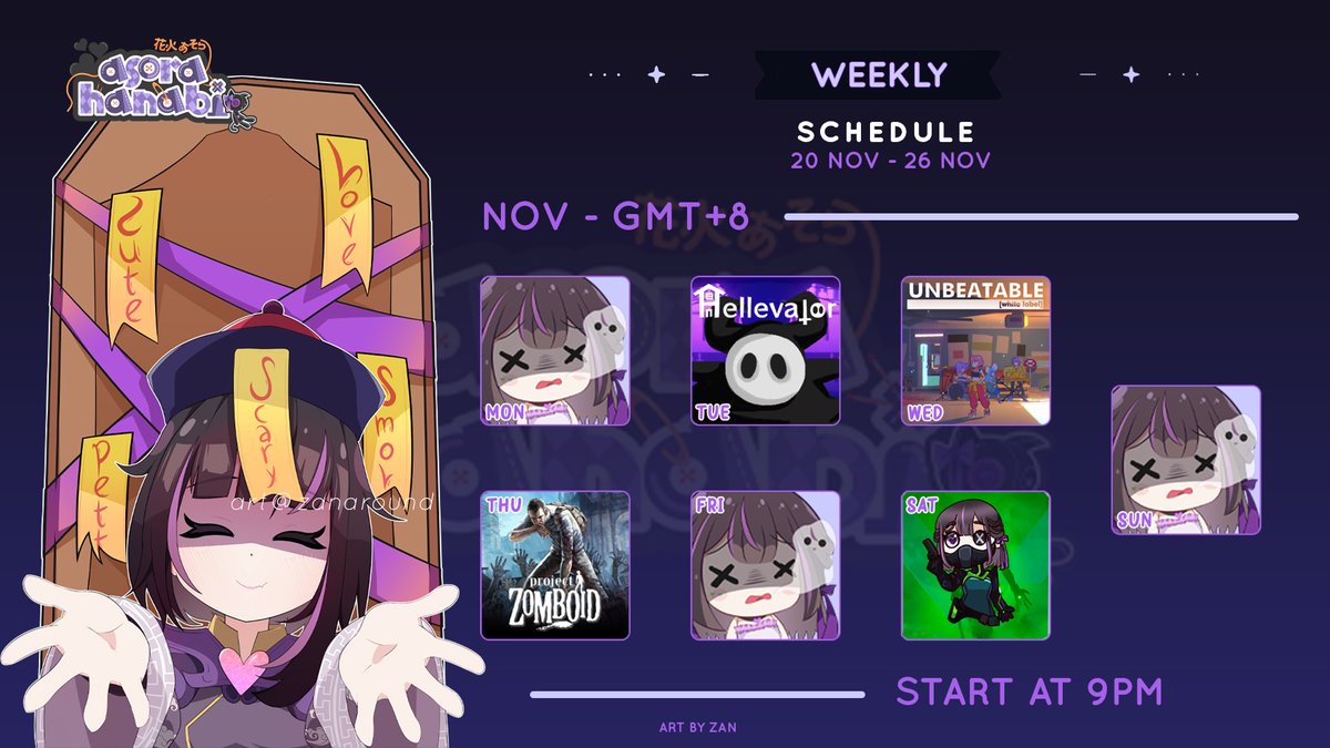 asorahanabi's tweet photo. puh dum! weekly schedule has arise!
♡ 20 Nov 2023 - 26 Nov 2023 ♡
❥ art : #hanalust
❥ clip : #hanaKlip
❥ meme : #hanaugh
#MalaysiaVtuber #MyVTuber #Vtuber #ENVtubers https://t.co/Pj9CHRQeo4