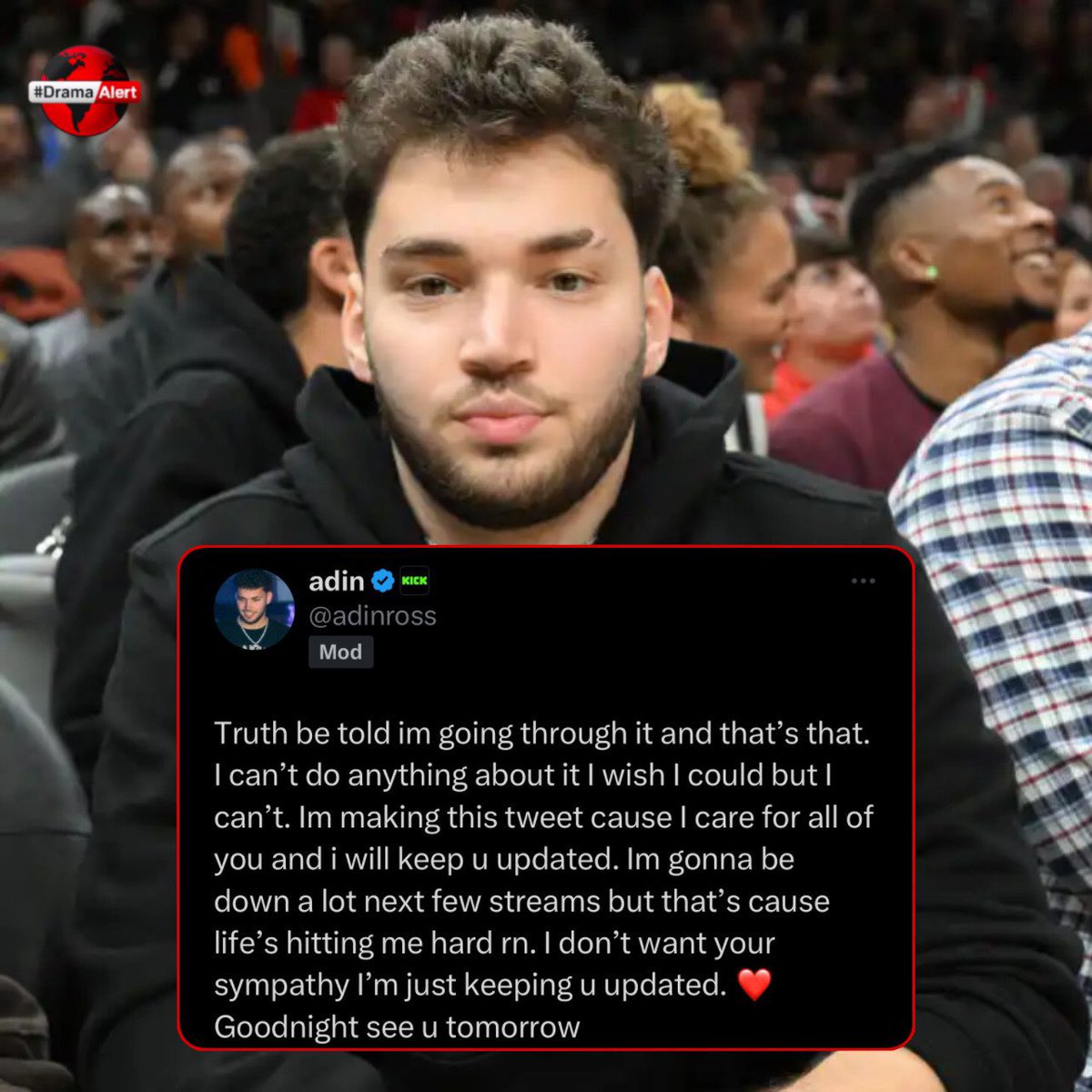 DramaAlert's tweet photo. Adin Ross says he’s feeling down. 🙏❤️ https://t.co/e7ZzmagM0e