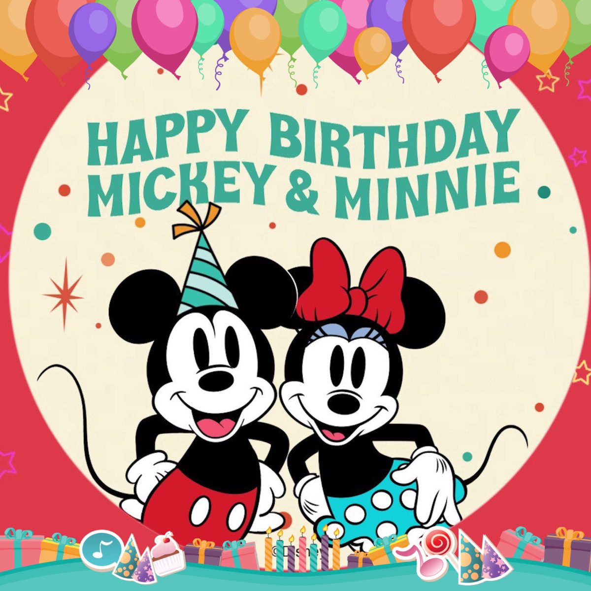 19Coolguy's tweet photo. Here’s to your day, Mickey and Minnie Mouse!🎉🥳🎁🎊💯🎈#happybdays #celebration #mickeymouse #minniemouse #MickeyMouseBirthday #MinnieMouseBirthday https://t.co/g8ojBdfVoX