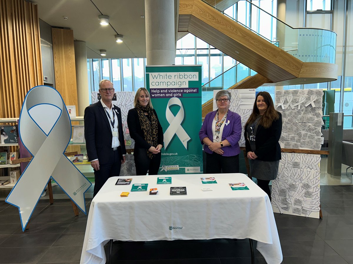 The White Ribbon pledge box will be available here in Nov:
23 Rochdale Shopping Centre 10am – 2 pm 
24 Middleton Shopping Centre 10am – 2pm
27 Number One Riverside 10am -2pm 
30 The Soccer Factory 5pm-6pm
Please make your pledge.
rochdale.gov.uk/white-ribbon
#WhiteRibbonDay