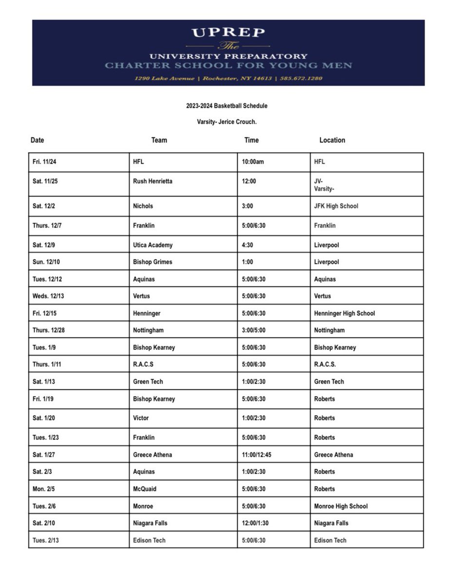 My schedule for the 23-24 season