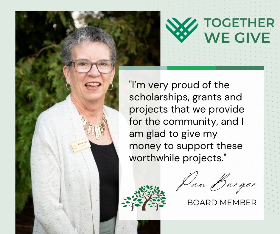 Our board answered the question, "Why do YOU financially support the Community Foundation of Pulaski County?" This is board member, Pam Burger's response. Thank you, Pam! 
#GivingTuesday #TogetherWeThriveinPulaski