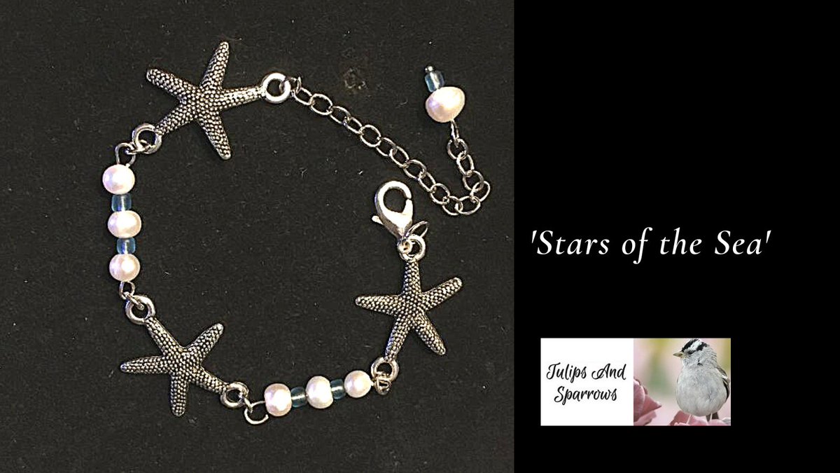 tulipsandsparrows.etsy.com #sealifejewelry #pearlbracelet #starfishjewelry #starfishbracelet #junebirthstone #pearljewelry #silverjewelry #beachbracelet #giftsforher