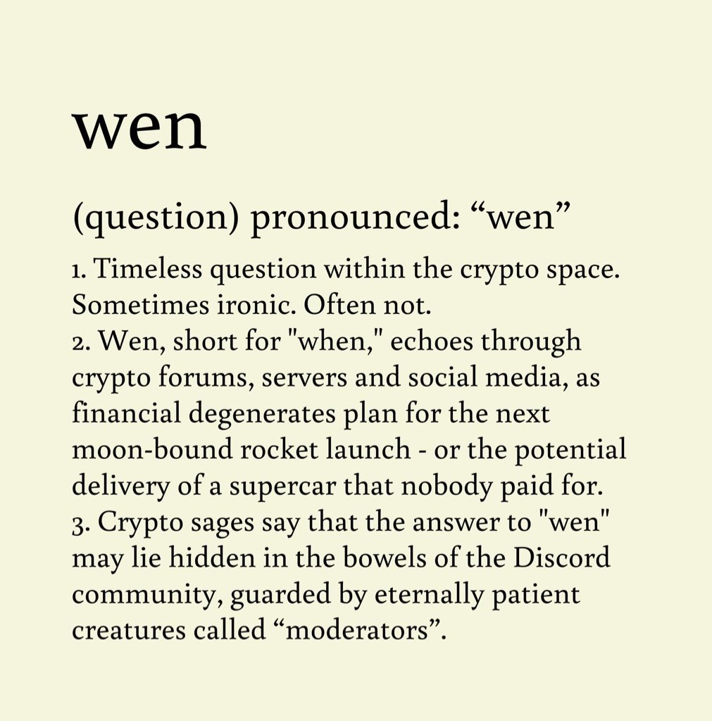 RecedingHare's tweet photo. Here’s the best of this week’s crypto dictionary entries.
- wen
- bad actor
- DAO
- paperhands
Use the #Cryptionary hashtag to catch up on the series so far and follow me to keep up with new additions. https://t.co/Jc6slNjM1z