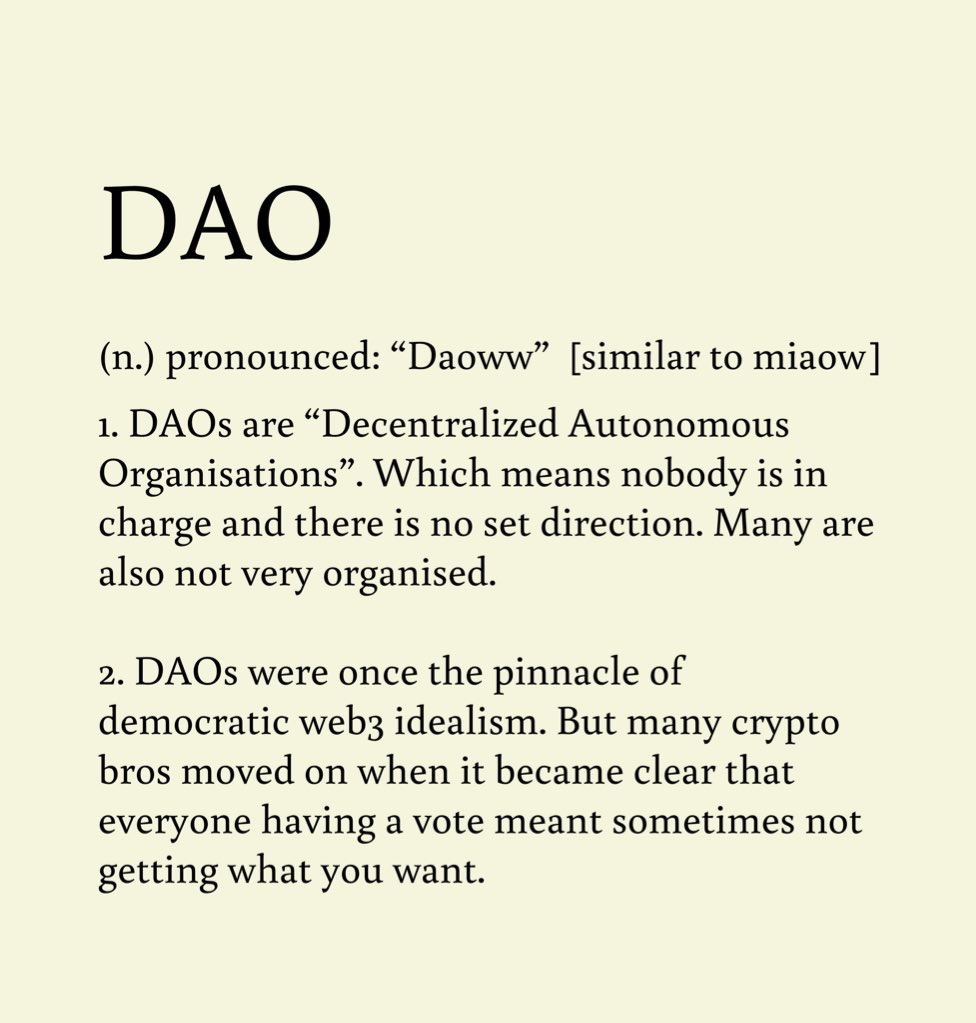 RecedingHare's tweet photo. Here’s the best of this week’s crypto dictionary entries.
- wen
- bad actor
- DAO
- paperhands
Use the #Cryptionary hashtag to catch up on the series so far and follow me to keep up with new additions. https://t.co/Jc6slNjM1z