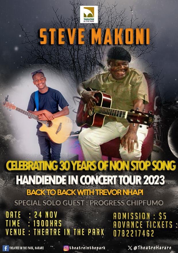 We are privileged and proud to be hosting pure vintage Steve 'Dhongi' Makoni on 24th November <a href="/7pm/">Huong Le</a>. Come and be serenaded <a href="/TheatreHarare/">Theatre in the Park Harare</a> in this very rare treat!!