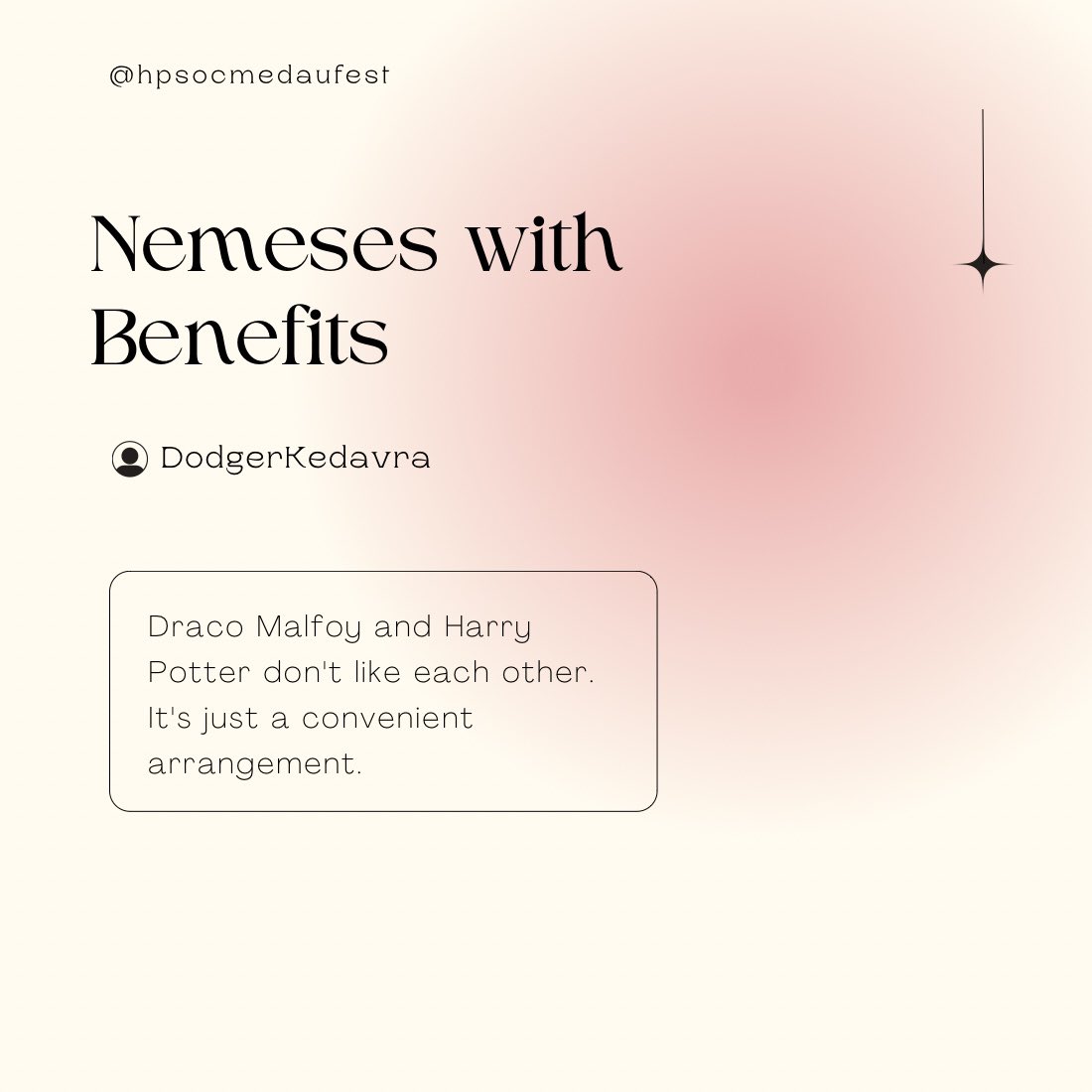 ⭐️ REVEALS DAY SIX ⭐️

Nemeses with Benefits
by @dodgerkedavra

archiveofourown.org/works/51404269…