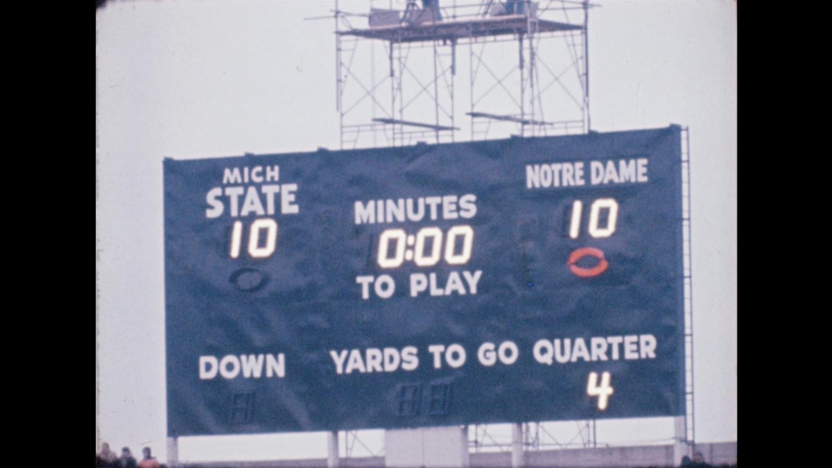 MSUavarchivist's tweet photo. #OTD in #MSUHistory >1966: The “Game of the Century”, which was broadcast to U.S. troops in Vietnam, ended in a 10-10 tie. Watch film footage of the game at https://t.co/G7Ol7CtVVs (courtesy of MSU Archives &amp; Historical Collections). https://t.co/W1KMyxYLlQ