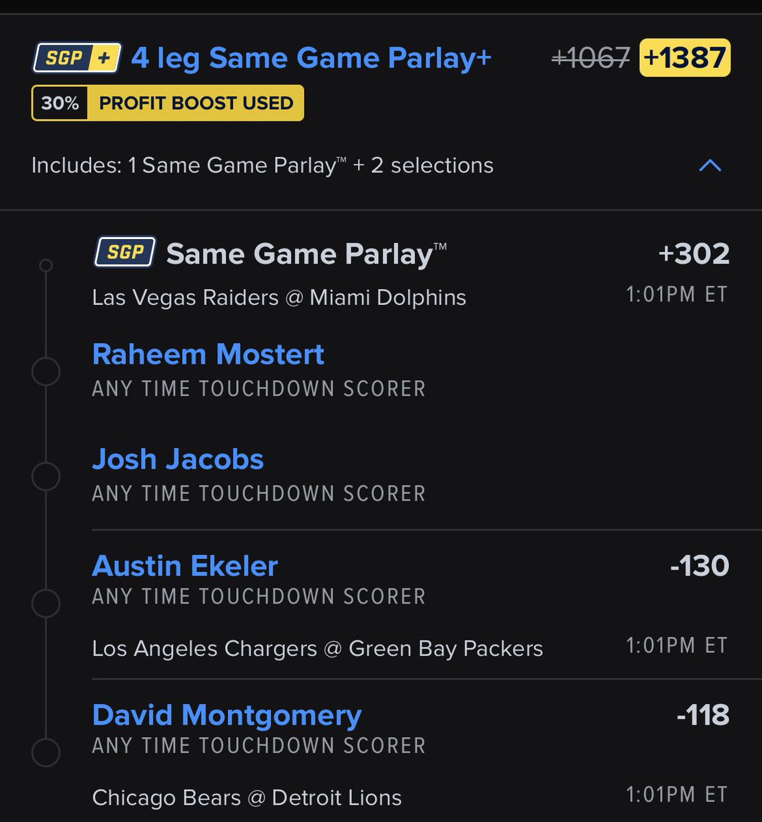 ryanpropz's tweet photo. Touchdown parlay for the 1 o’clock slate!!

#GamblingX https://t.co/lPaIHkqyTH