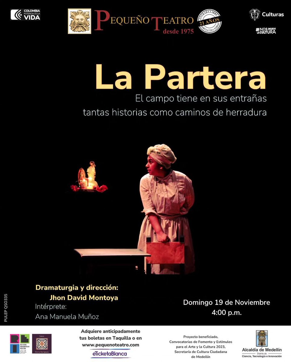 infolocalcomfe's tweet photo. El #campo tiene en sus entrañas tantas #historias como #caminos de #herradura; Dolores #LaPartera es una de ellas. Hoy 4pm Pequeño Teatro #Medellín @Pequeno_TeatroM #AgéndaT con #Infolocal 👉 https://t.co/oHLGozVC9v
#AgendaMedellín #EventosMedellín https://t.co/Xoap9mWaDE