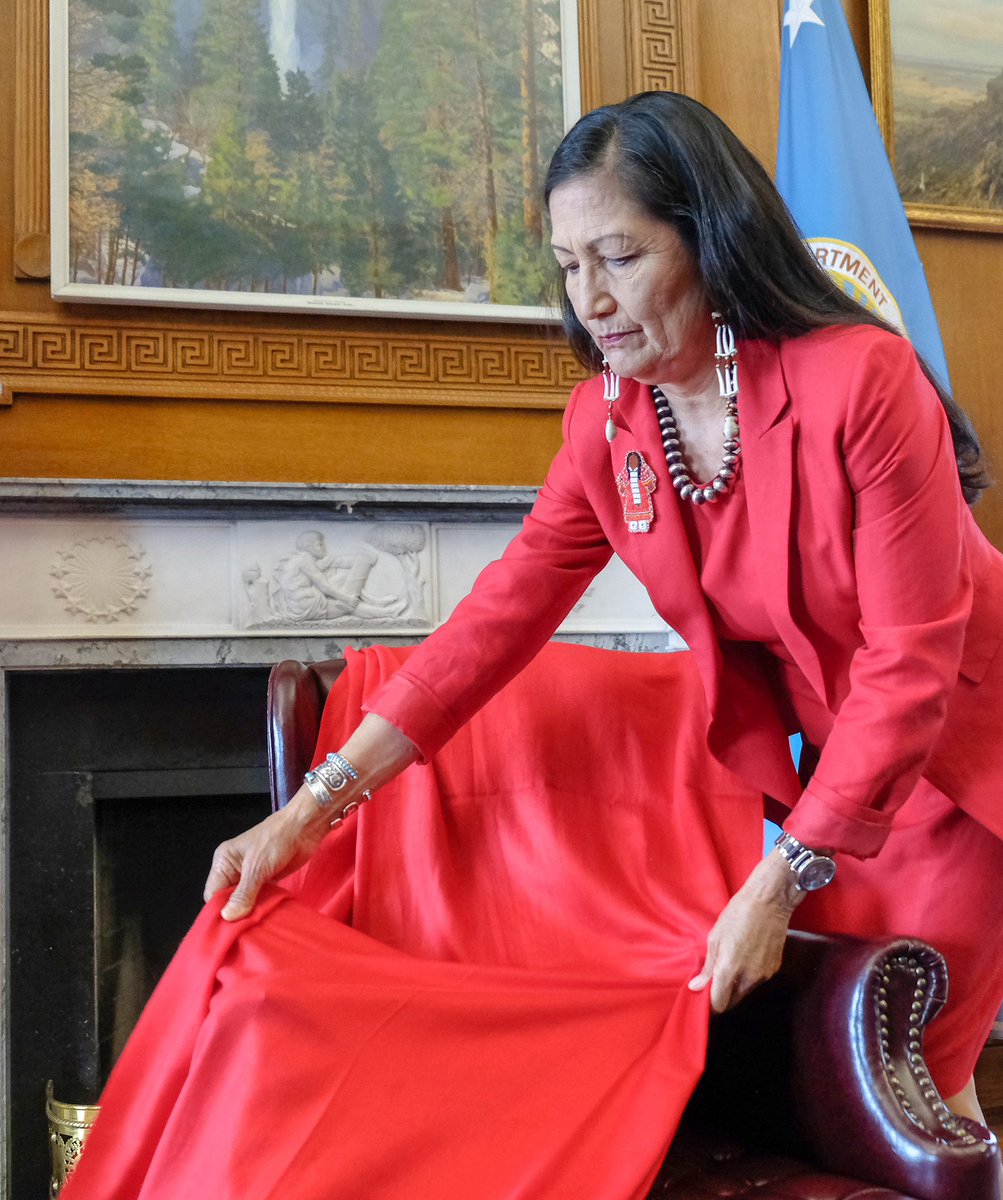 On Red Shawl Day, we commit to end the crisis of Missing and Murdered Indigenous Peoples. At @Interior, we're working with Tribes, partners and families to put a spotlight on this epidemic of violence.