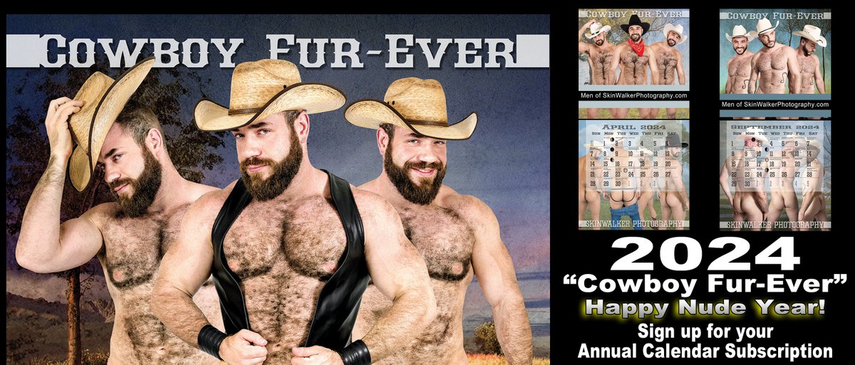 HomoRodeo's tweet photo. It's happening... we're now on AMAZON!  YAHOO!  FREE SHIPPING on your charity calendar orders of our newest tribute to those FURRY COWBOYS 2024 "Cowboy Fur-Ever" @SkinWalkerPhoto
https://t.co/3TmYOmWT80 https://t.co/9Q5jyKZF8e