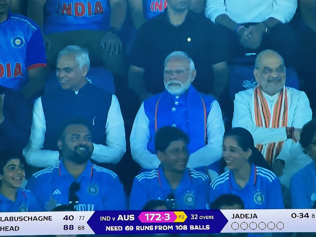 AbdullahSays99_'s tweet photo. Narendra Modi watching India losing a world cup final in Narendra Modi Stadium is the most peaceful thing to witness today. https://t.co/30ssBeBWNd