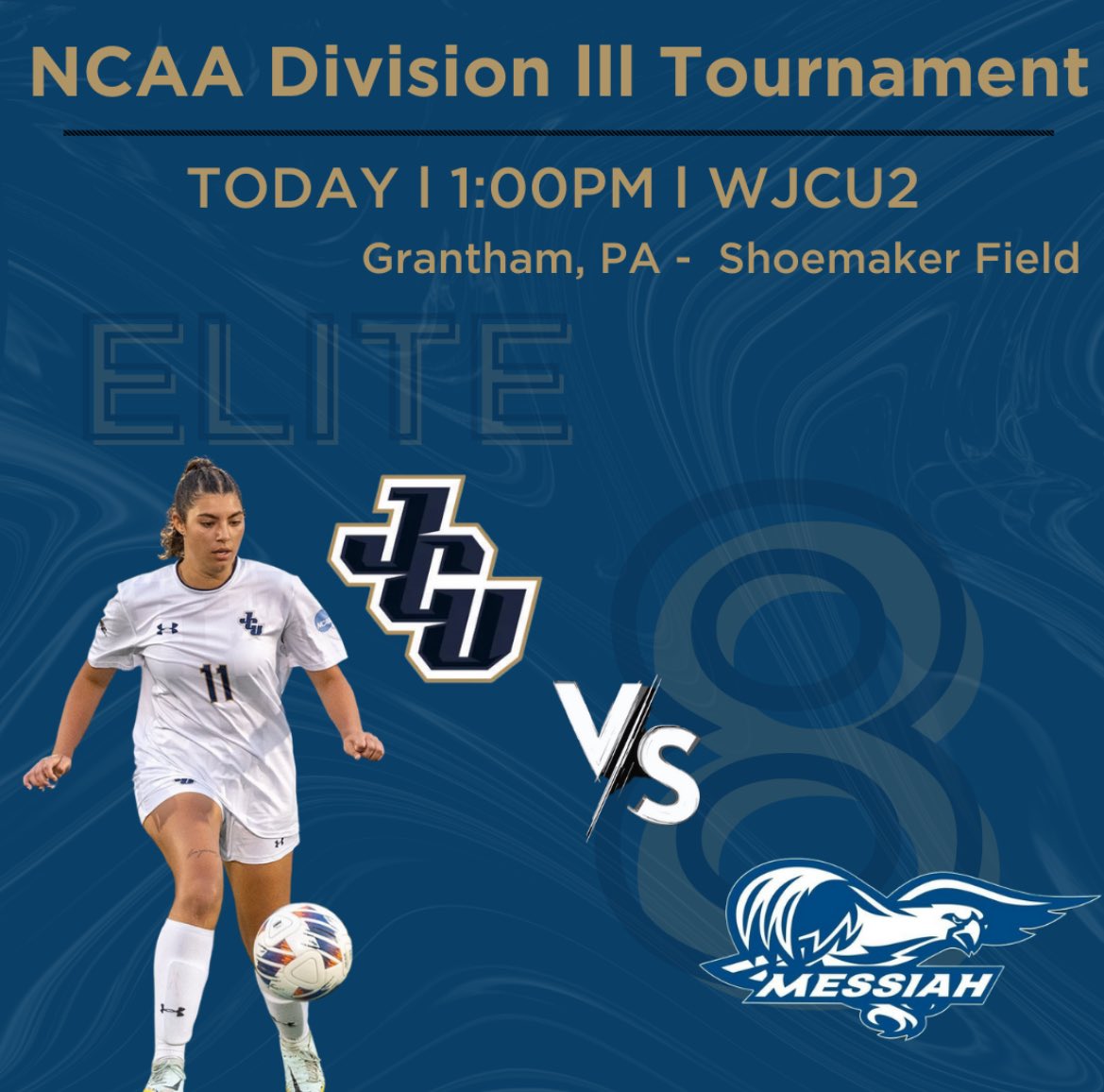 Tune in TODAY for the Elite 8 round of the NCAA Division III Tournament at 1:00pm for @jcuws vs messiah_womens_soccer on WJCU2, the WJCU app or at wjcu.org!