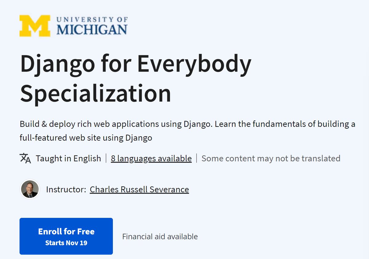 clcoding's tweet photo. Django for Everybody Specialization  https://t.co/jyInj1Slzc https://t.co/Q9Pgp0cbks