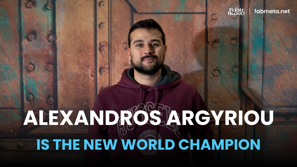 fabmeta_net's tweet photo. Congrats @alex_argyriou for winning the world championship in @fabtcg. Well deserved! https://t.co/PQDYdC2oVN