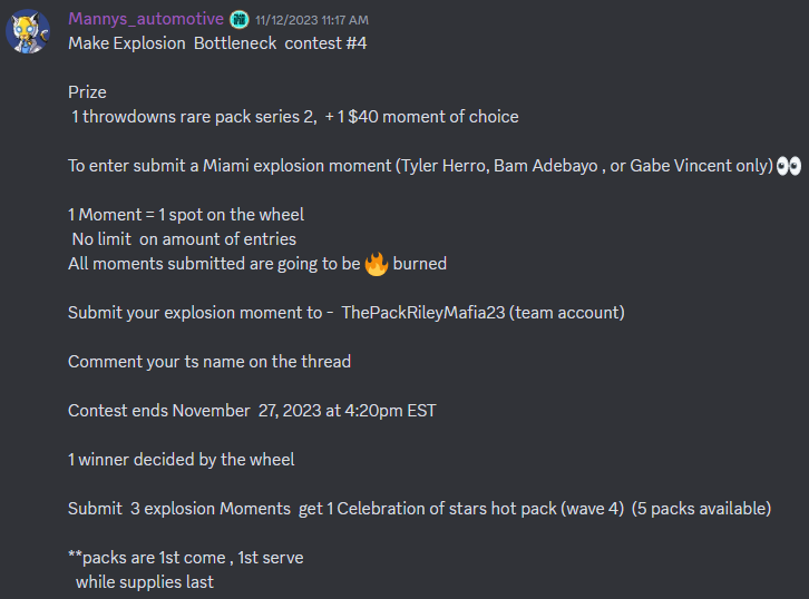 #MiamiHeat contest for a rare pack and $40 moment of choice. Join us in the Discord.