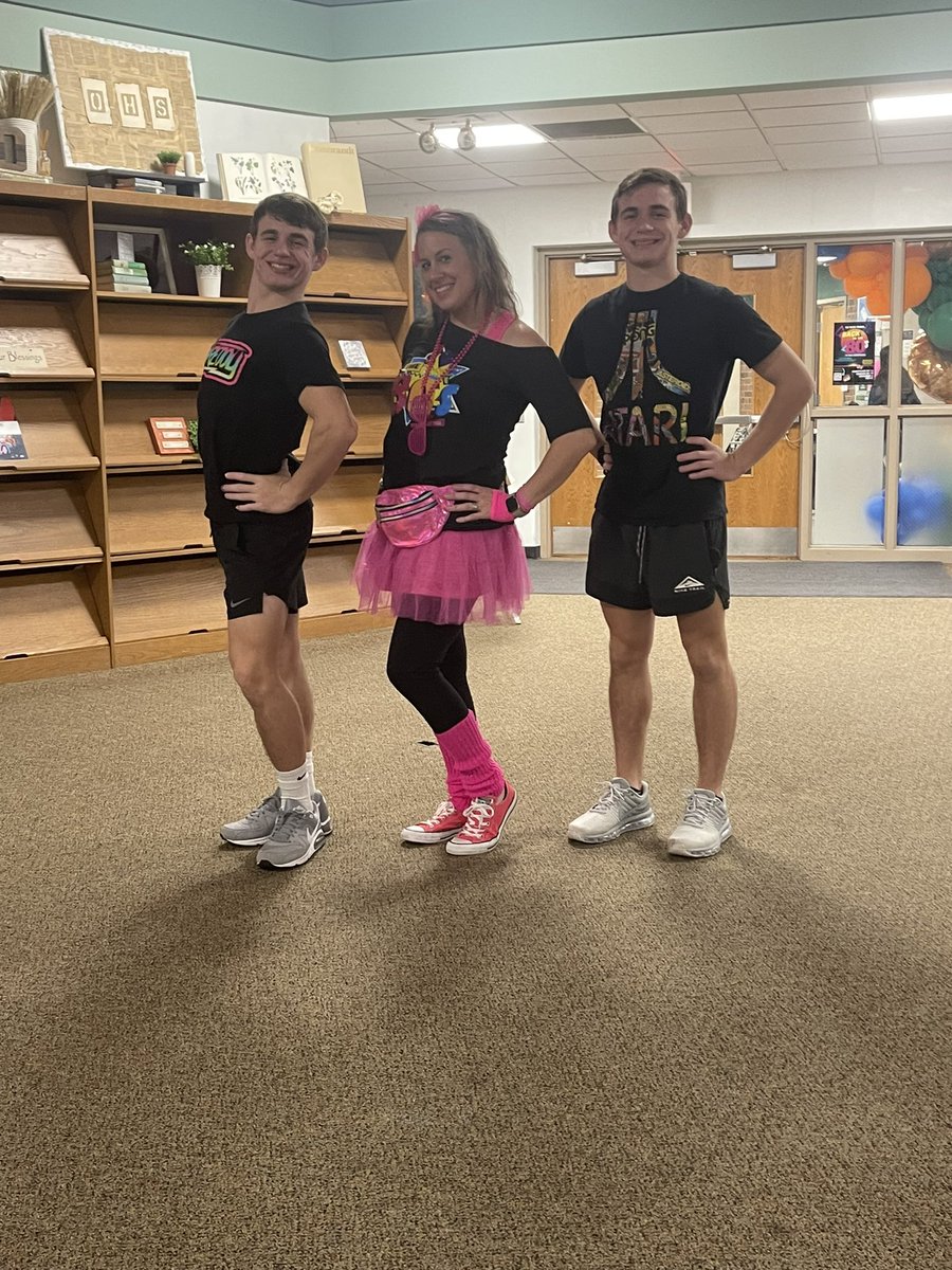 Schaefp1's tweet photo. OHS “Back to the 80s” dress up day on Friday, in honor of our theatre play this weekend! Last showing is at 3pm today, go check it out! #ohsrocks #ohspride https://t.co/ZguTYXXDJH