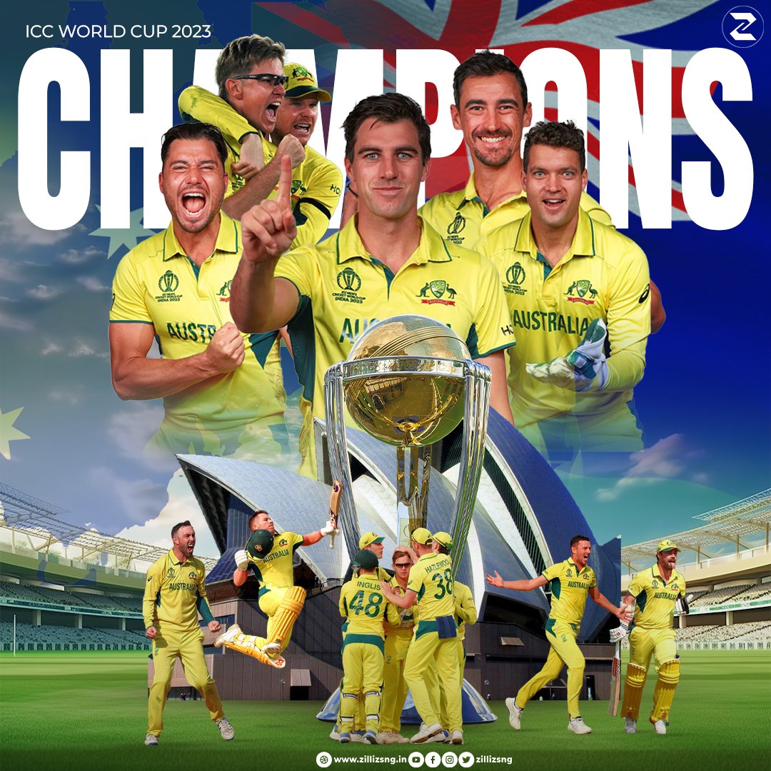 𝐒𝐔𝐂𝐂𝐄𝐒𝐒𝐅𝐔𝐋 𝐒𝐈𝐗 🏆 The Mighty Australia has won the ODI World Cup for the 6th time in their history as they defeat an unbeaten Indian side at their fortress #CWC23 #INDVAUS #ZilliZ