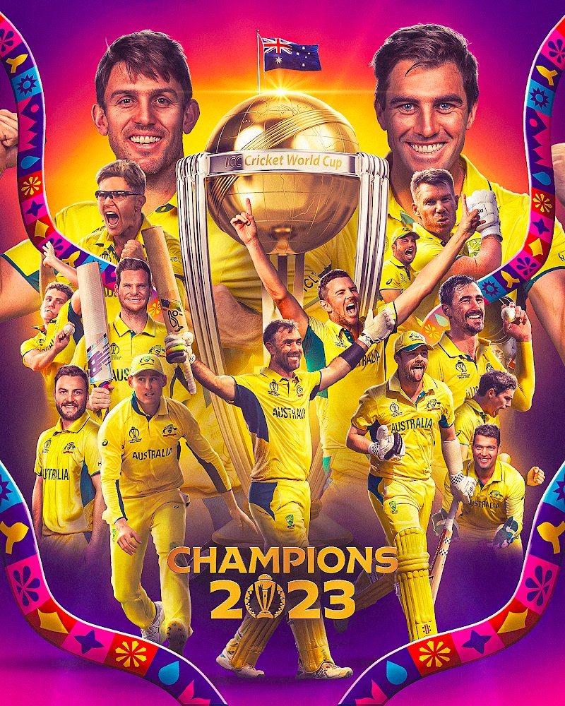 Congratulations to the mighty Australian Cricket Team for winning the World Cup 2023 for the sixth time. They dominated the match throughout . Well played team India. #INDvsAUSfinal #ICCMensCricketWorldCup2023