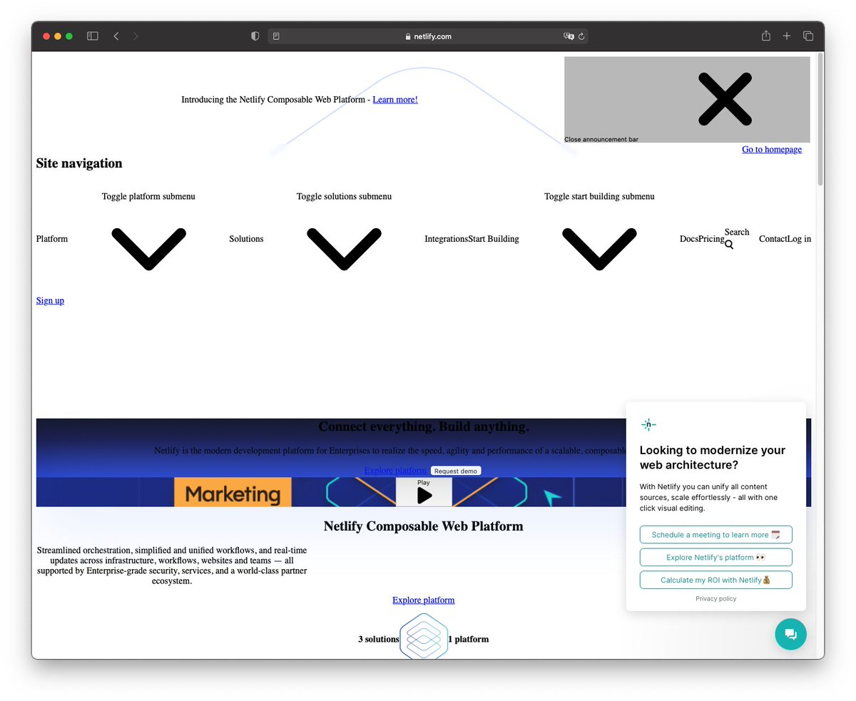 ThinkfloCodes's tweet image. Dear @Netlify .  Your site looks very broken in Safari 14.  Just letting you know.