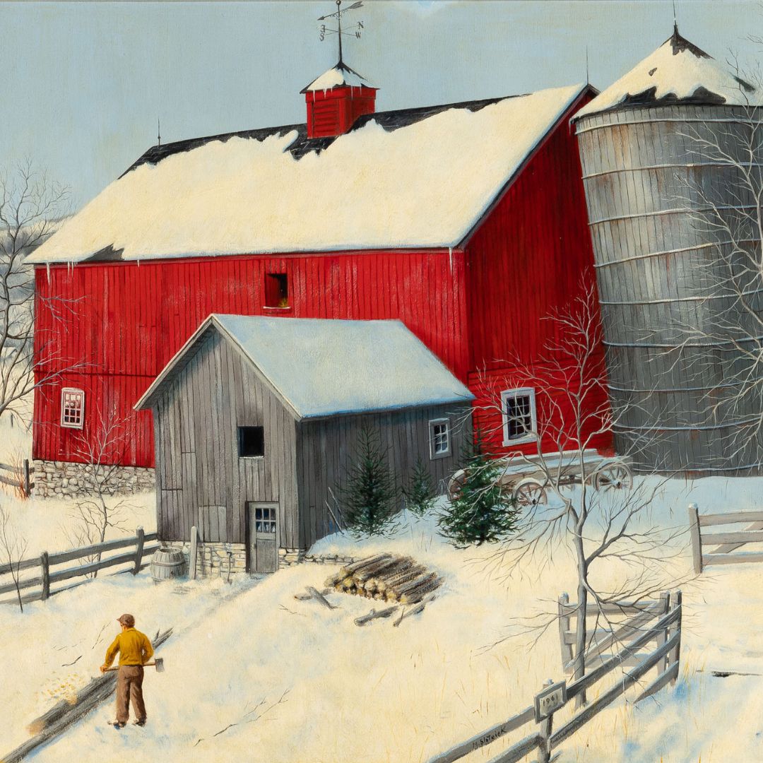 Immersed in the serene beauty of winter, transported to 1961 through Mortimer H. Slotnick's lens. 'Adirondack Farm in the Winter' captures the timeless charm of a bygone season.

Our Doyle at Home sale is tomorrow! View lots and place bids at Doyle.com

Lot 32.
