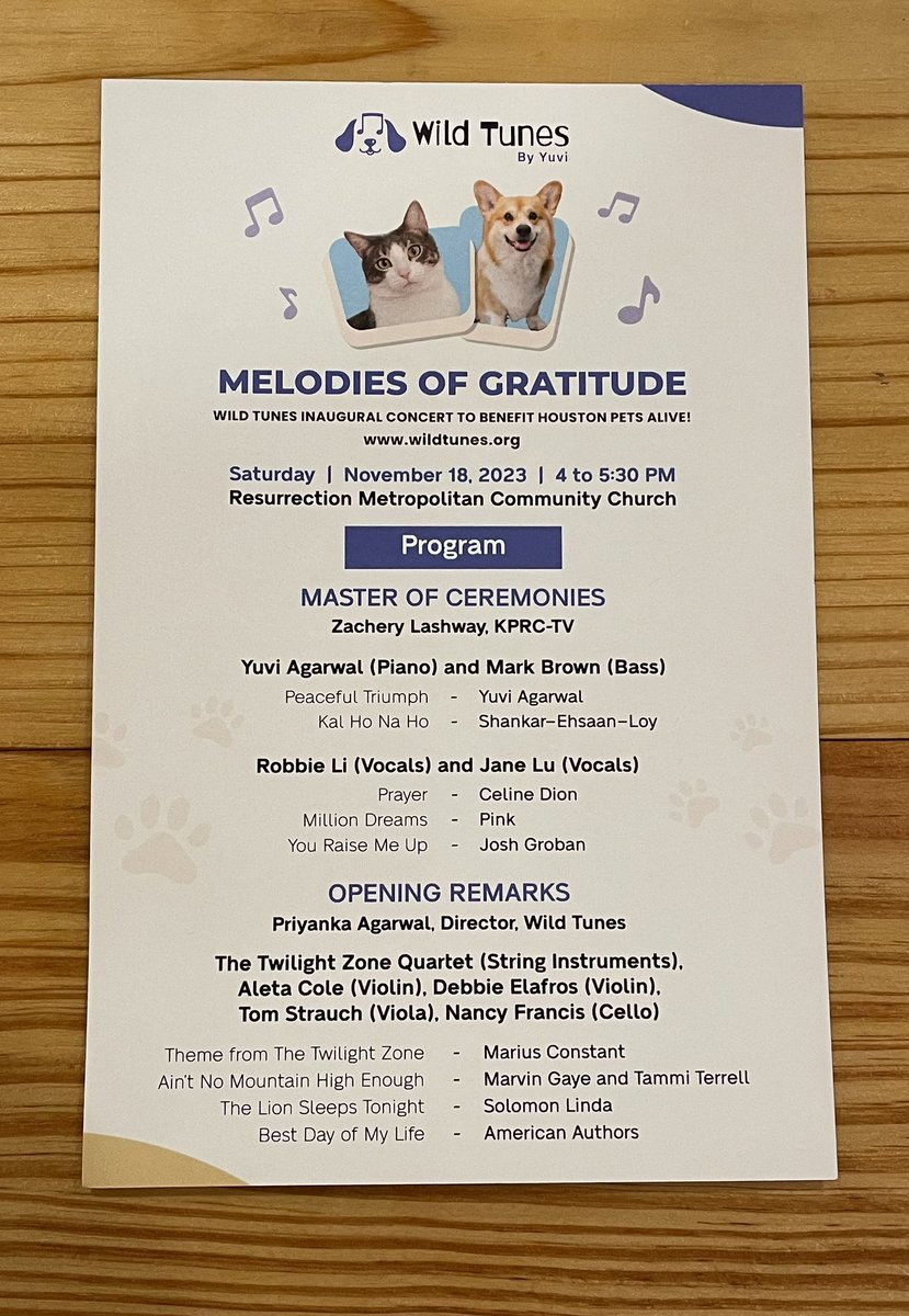 ZachLashway's tweet photo. Melodies of Gratitude - @wildtunesmt by Yuvi 

Music for the animals 

It was an honor to emcee the inaugural concert to benefit @HOUPetsAlive 

🎶🎼🎵🎤🎸🥁🎹🎺🎻🐶🐕🦮🐩🐕‍🦺🐾🐱🐈🐈‍⬛ https://t.co/7p9zUHJ1N4