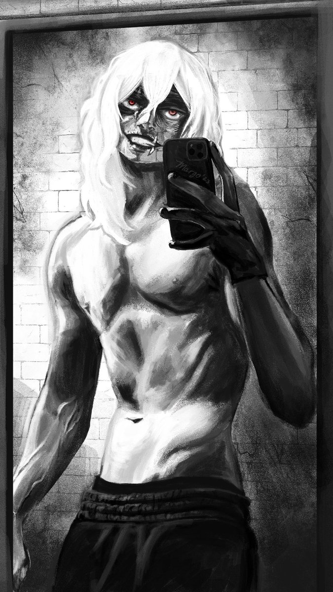 MolotovMargo's tweet photo. Another Shiggy mirror selfie haha. He's such a creep, I love him. 😅🥰🩶 #shigaraki #shigarakitomura https://t.co/9lCwwus38b
