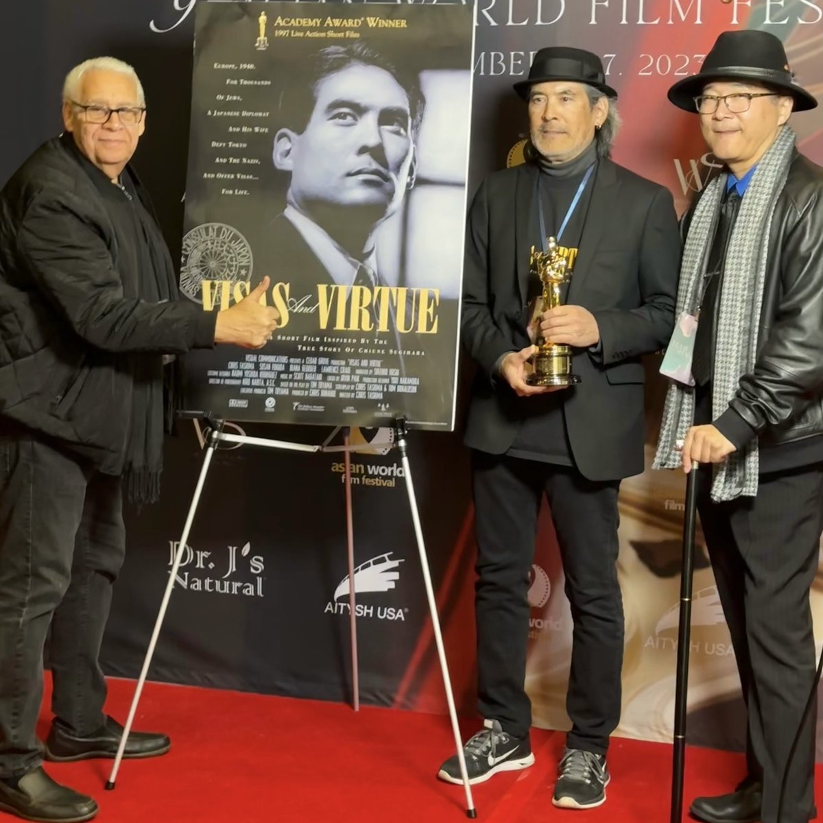christashima's tweet photo. congrats @asianworldff on a successful 9th edition❗️ Thank you @GeorgesChamcho1 and Mark Choi, for inviting #VisasAndVirtue to the festival❗️ (so fortunate we met, Closing Night of @JFFLA) #AWFF2023 #AWFF #AsianWorldFilmFestival #filmfestivals #shortfilms https://t.co/BsPMAMnYPX