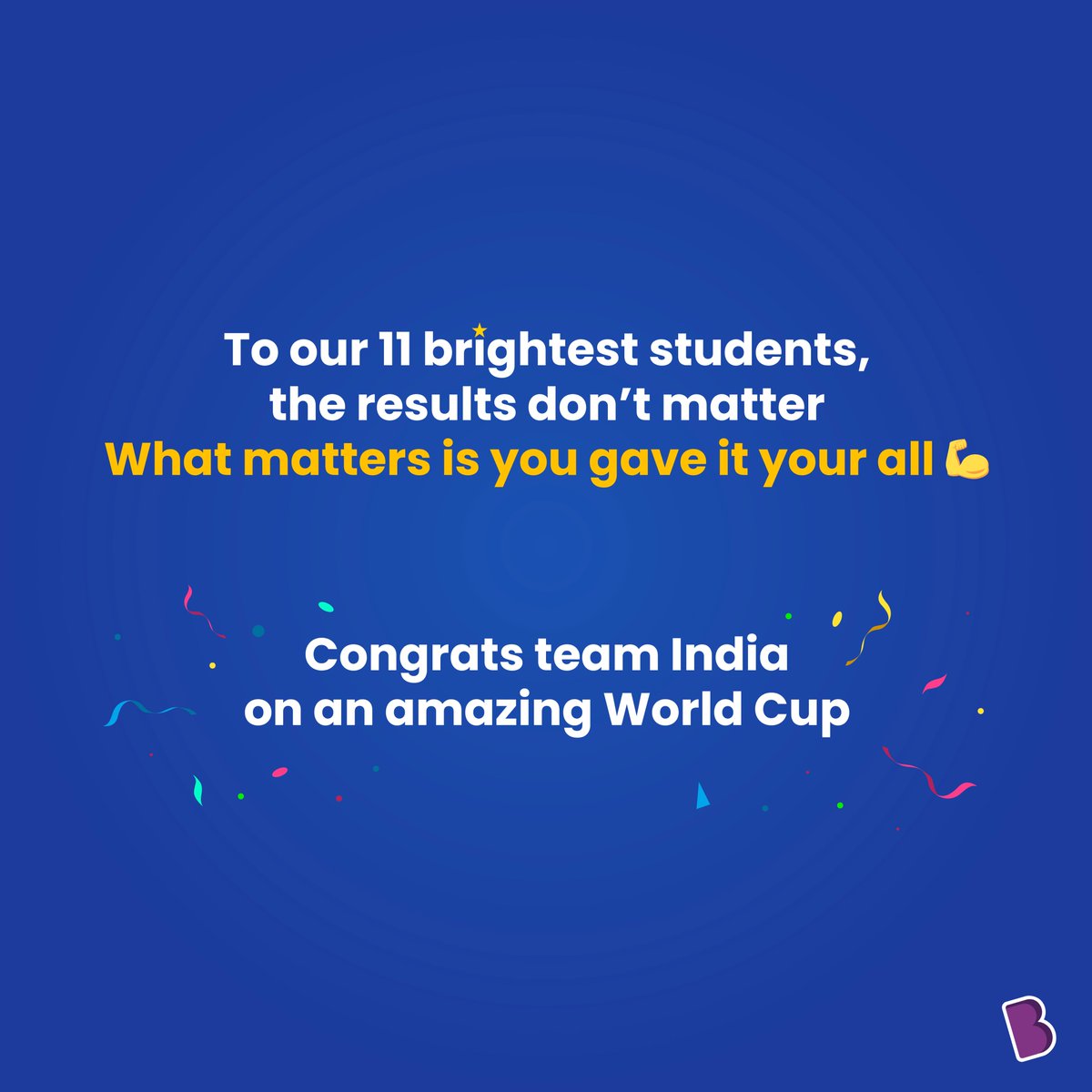 BYJUS's tweet photo. Thank you Team India for so many great WC 23 memories. Now onto the next one!

#ICCWC2023 #CWC23 #WorldCup #India #byjus #byjusthelearningapp #curiosity #enhaceyourpotential https://t.co/GU4WwIWjAC