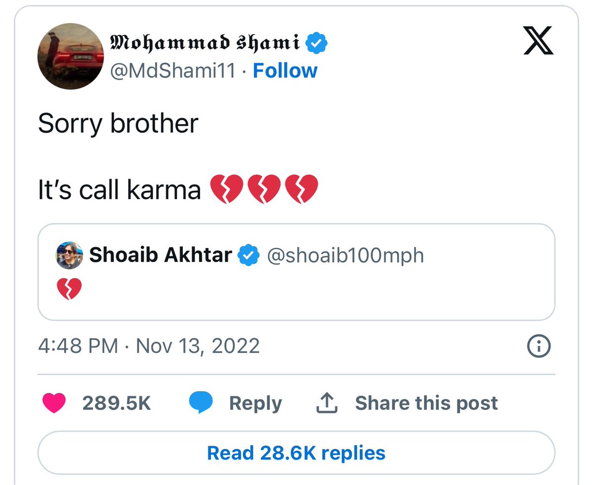 sohaibashraf183's tweet photo. @MdShami11  Sorry brother its actually call karma xD
#CWC23Final #INDvsAUS #FreePalestine https://t.co/er3YzJ4s8e