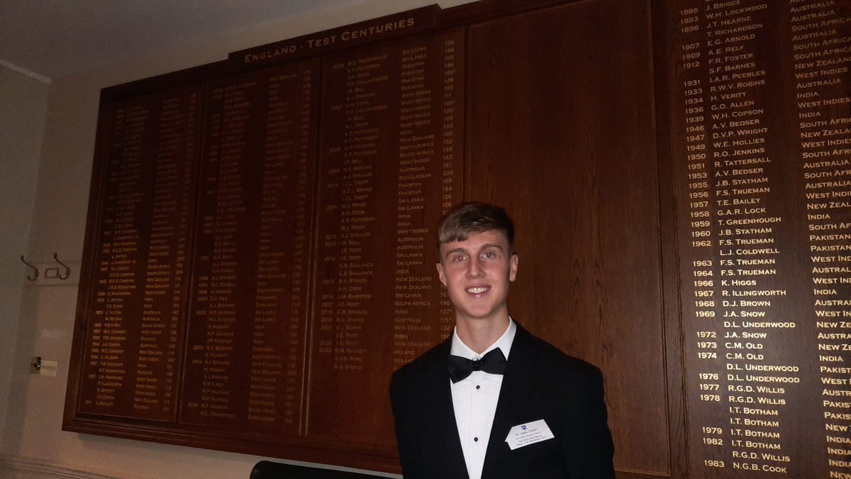 stcyres6th's tweet photo. Shoutout to @stcyres6th Isaac, who was selected to accept an award on behalf of @penarthcricket at the annual 40 Club awards ceremony in The Long Room at Lords. #stcyreschat #lookingsmart #Classof2025 #CricketFever https://t.co/jSikdinwbz