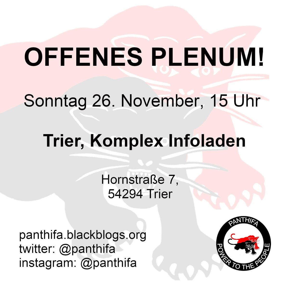 Auch in Trier wollen wir uns mit euch, unseren Geschwistern, bei Snacks und Musik vernetzen und gemeinsam über die Befreiung Afrikas sprechen! Dazu treffen wir uns am Sonntag im Komplex Infoladen. Alle Schwarzen und afrodiasporischen Menschen sind willkommen!