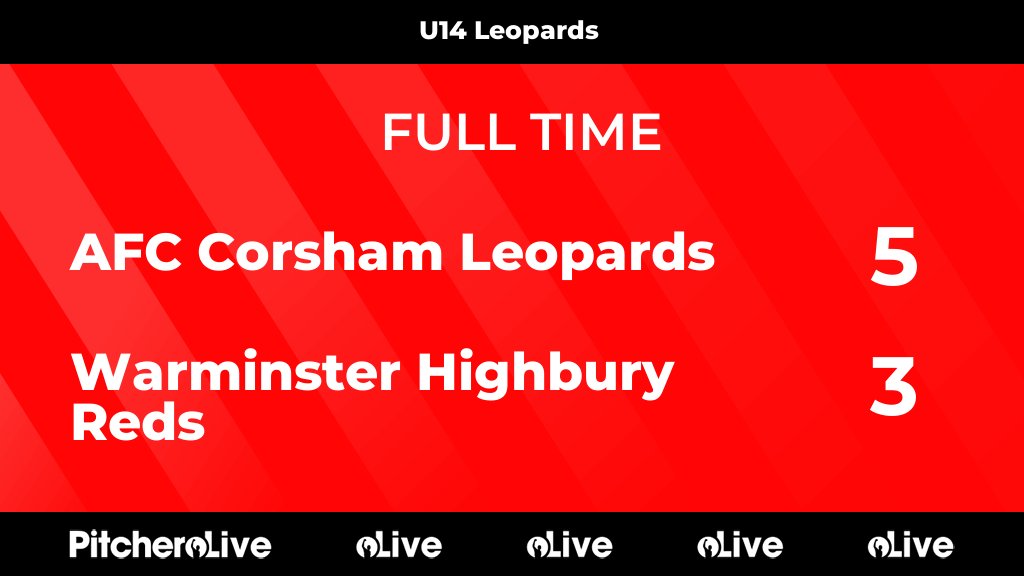 FULL TIME: AFC Corsham Leopards 5 - 3 Warminster Highbury Reds
#AFCWAR #Pitchero
afccorsham.co.uk/teams/241909/m…