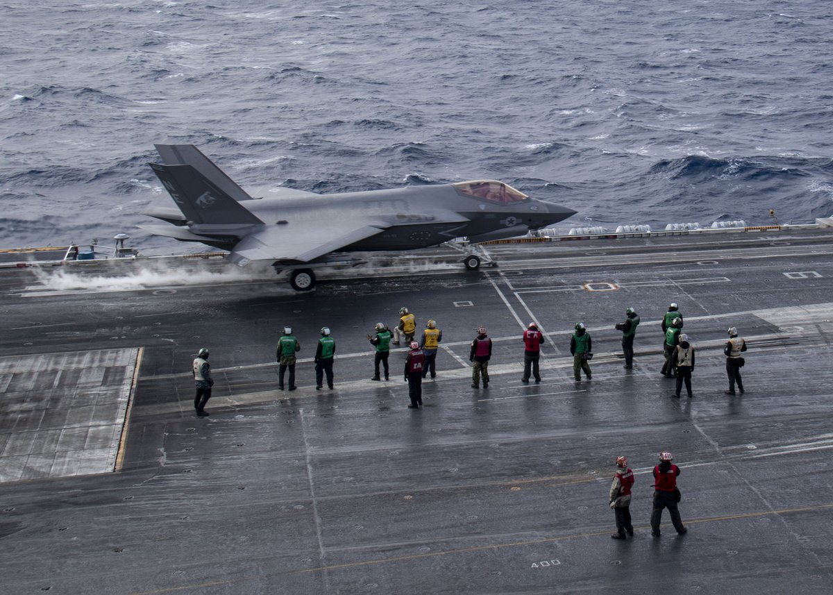 An F-35C Lightning II, assigned to the “Warhawks” of Strike Fighter Squadron (VFA) 97, launches from the flight deck aboard Nimitz-class aircraft carrier USS Carl Vinson (CVN 70) during Annual Exercise (ANNUALEX) 2023, November 15, 2023.