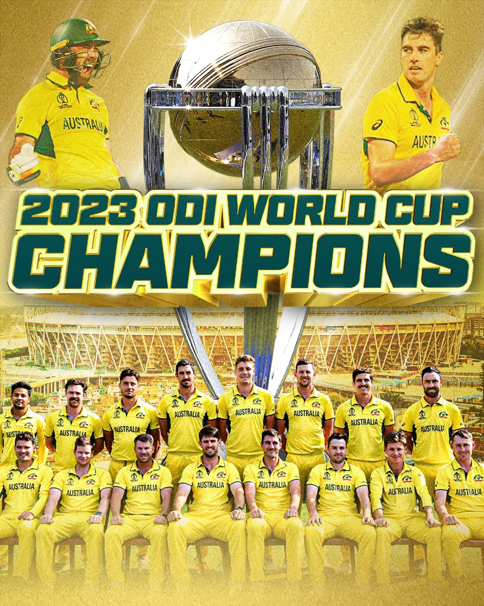 dk_v27's tweet image. Congratulations to Patty and his team! The Australians have dominated cricket in 2023, from winning the WTC in June to silencing 130k fans at the host&apos;s (India) home today by winning the #WC2023, as Patty mentioned earlier in the PC. Travis Head, the man on both occasions.  🇦🇺💪.