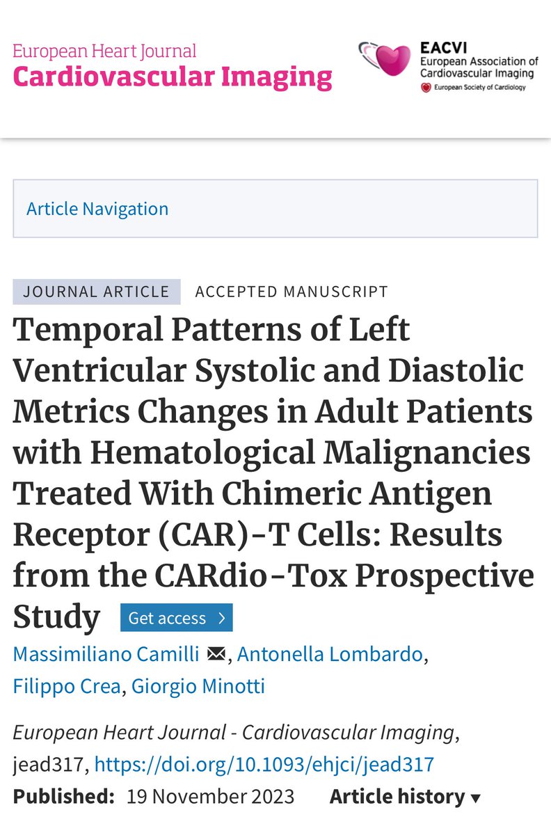 💣💣💣Great achievement for our Cardio-oncology service in Rome! Our paper on CV toxicity of CAR-T cells now available in EHJ CVI. Not complete recovery of cardiac function after cell administration🫀Need for dedicated surveillance🔬@ehj_ed @Anto_Lombard @escardio @GeraldMaurer